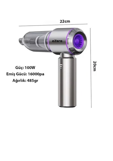 Ezere 16000PA Güçlü Portatif Taşınabilir Vakumlu Kablosuz Mini Araç Süpürgesi