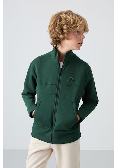 Tommy Life Çam Yeşil Pamuklu Kalın İçi Tüylü Yumuşak Dokulu Standart Fit Nakışlı Erkek Çocuk Sweatshirt - 1124 Çam Yeşili