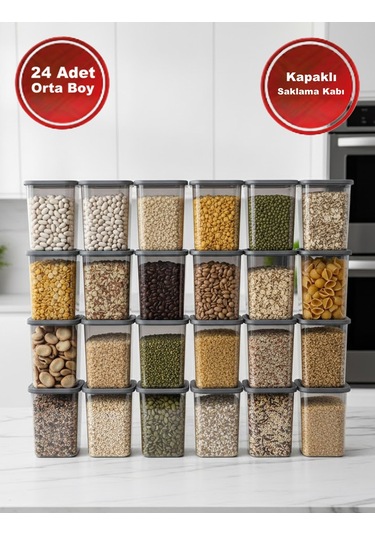 24'lü Orta Boy Set Premium Saklama Kabı Şeffaf - Gri