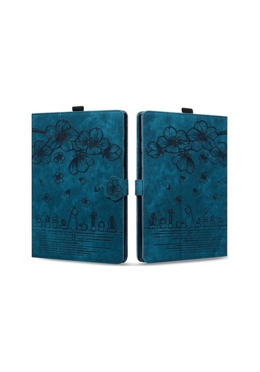 Suofeng Kindle Scribe 10.2" 2022 İçin Deri Korumalı Kılıf - Basılı Kart Tutucu Ve Stand Özellikli Mavi Tablet Kılıfı