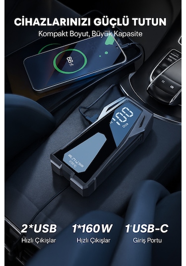 Buture BETA05 4000A 23800mah Taşınabilir Akü Takviye Kiti (Çanta + Led Lamba + Powerbank)