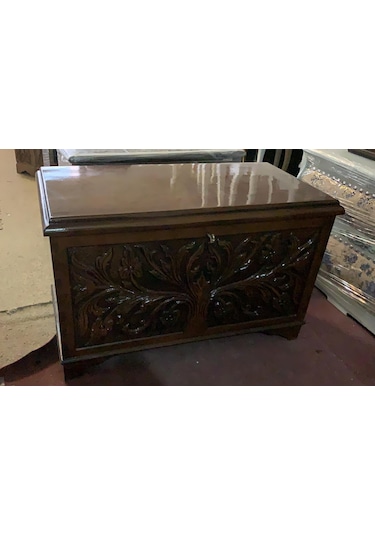 Ankara Mobilya Ahşap Kayın El Oymalı Kilitli Parlak Çeyiz Sandığı