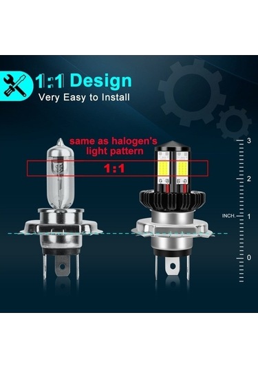 6000k Beyaz Ba20d Led Motosiklet Far Ampülü, 4 Taraflı Cob, 1200lm, Soğutmalı, Ip67 Su Geçirmez Beyaz Beyaz
