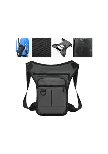 Homyl Erkek Bel Çantası Motosiklet Bacak Fanny Paketi Gri Gri