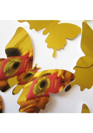 12 Adet/takım Kelebek Kombinasyonu Modern 3d Ayna Akrilik Ev Dekorasyon Diy Sanat Duvar Çıkartmaları Gümüş