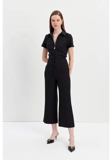 Stella Pulvis Siyah Fermuarlı Slim Fit Kuplu Bluz