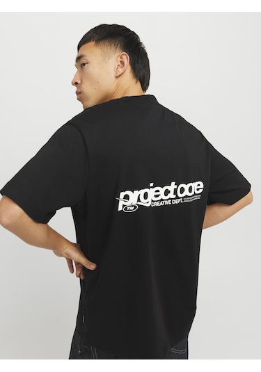 Jack & Jones Erkek Gögüs Ve Sirt Baskili Tişört - Union - 12273442 Black Siyah