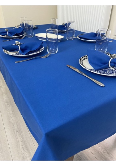 Sıvı Geçirmez Dertsiz Masa Örtüsü Saks Mavi 13 Parça Set