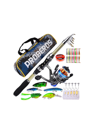 1 Takım Taşınabilir Teleskopik Olta Ve Makara Combo Kiti Siyah