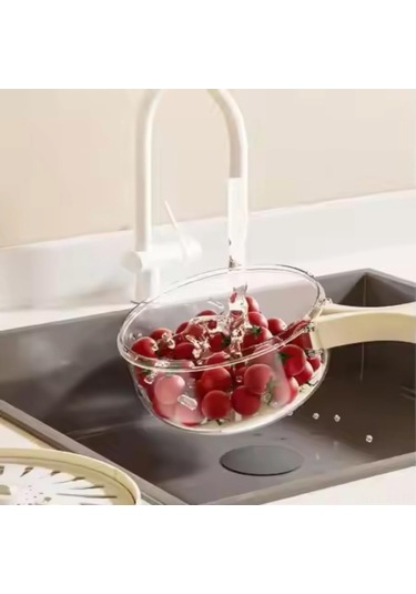 Vkemall Küçük Beyaz Çift Fonksiyonlu Sebze-meyve Yıkama Sepeti: Katlanabilir Kollü, Kapaklı, Buğday Sepeti İle Buzdolabı Saklama Gereci Beyaz