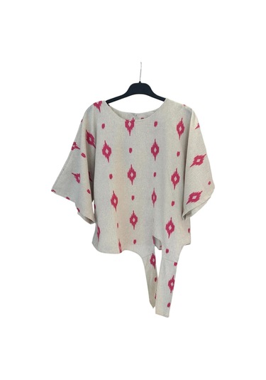 1051 Kısa Kol Önü Bağlamalı Keten Takım Pembe