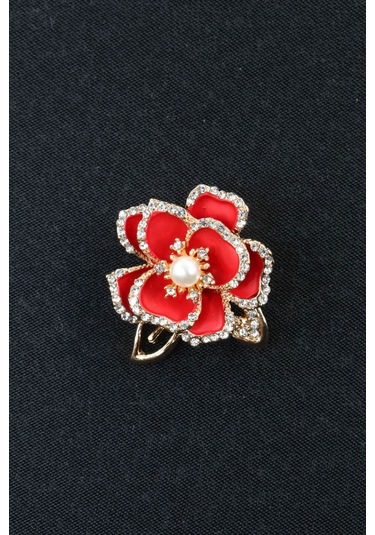 Sedef Çiçeği Broş. Yaka İğnesi Broş. Taşlı Tasarım Sedef Çiçeği Broş. Kadın Broş. Broş. Kırmızı - Altın