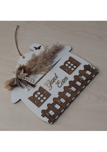 Güzel Evim Beyaz Ahşap Anahtar Askılığı Duvar Askılı Anahtarlık Beyaz