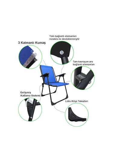 Natura 2 Adet Kamp Sandalyesi Dikdörtgen Bardaklıklı - Mavi