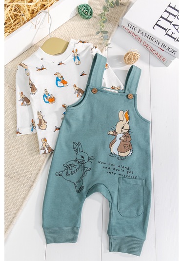 Babymod Tavşan Fiğürlü 2'li Erkek Bebek Salopet Tulum Yeşil