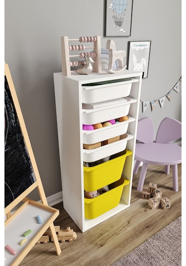 %100 Mdf - Large Mono 6 Sepetli Oyuncak Dolabı Sarı