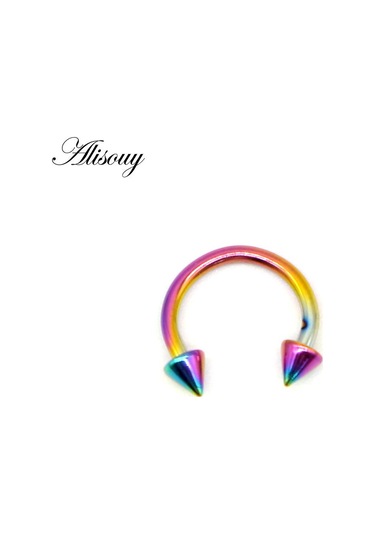 Çok Renkli 1 Adet Renkli Paslanmaz Çelik At Nalı Spike Burun Septum Yüzükler Kaş Tragus Küpeler Vücut Pirsing Nariz Takı Piercing 10mm Çok Renkli