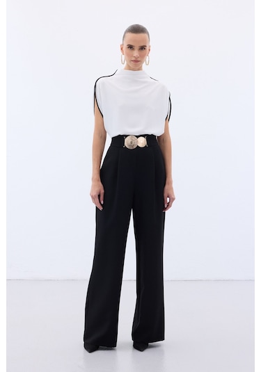 Sateen Aksesuarlı Pantolon - Siyah-136560 Siyah