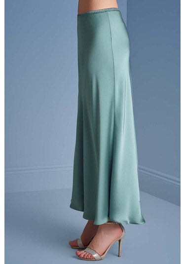 Evaze Kemik Yeşili Saten Etek Kemik Yeşili Yeşil
