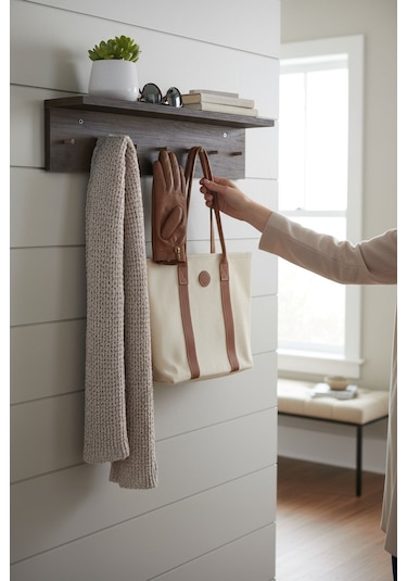 Ahşap Askılık Raflı 70x14 Ve 50x14 Mutfak, Antre, Banyo, Ofis, Mağaza, Çocuk Ve Yatak Odası Ceviz