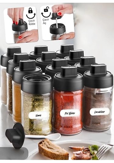 Kendinden Kaşıklı Baharatlık 6 Adet ŞEffaf