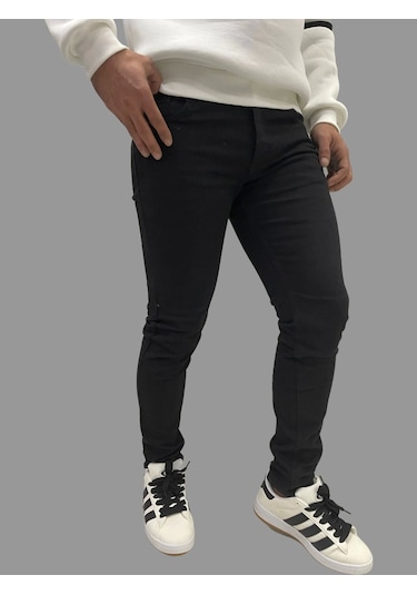 Erkek Dar Paça Düz Newone Siyah Kot Pantolon Siyah