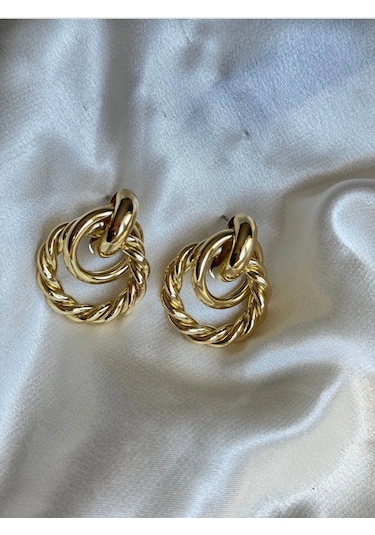 Burgu Halka Detaylı Gold Renk Küpe Altın