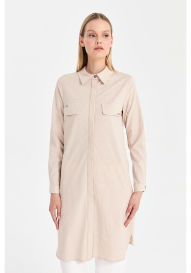 Cep Kapağı Aksesuarlı Tunik Bej Krem