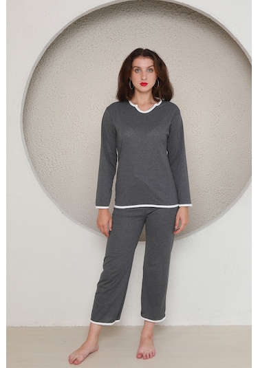 Fames Pijama Yazlik Penye Kadin Pijama Takim Antrasit