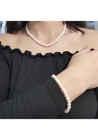 Chavin Doğal Inci Kolye Küpe Bileklik Özel Kutulu Set Ct83