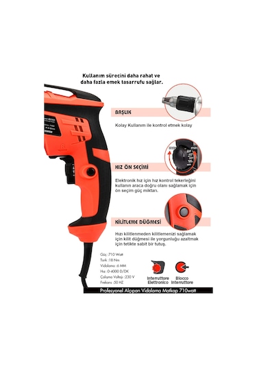 Assur ASR211 710W 90Nm Alçıpan Vidalama Kırmızı