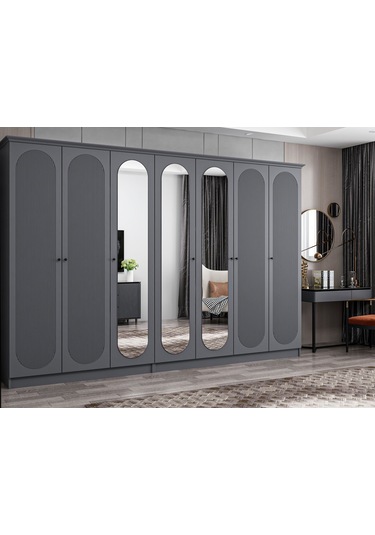 Kale 7 Kapak 3a 4ç Dolap Antrasit - Mebran Defne Ayna Antr 190cm Antrasit