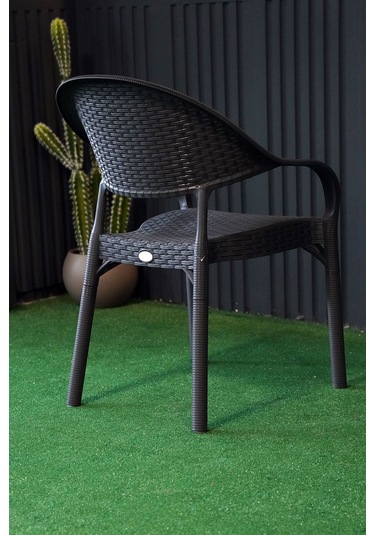 Alezy Bambu Rattan Kollu Koltuk 6 Adet Antrasit