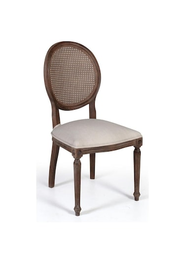 Madalyon Hazeranlı Ahşap Klasik Sandalye Ceviz - Krem