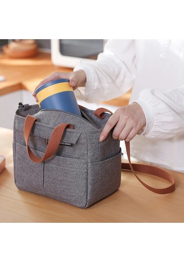Taşınabilir Yemek Kabı Yalıtımlı Termal Çanta Piknik Gıda Gri