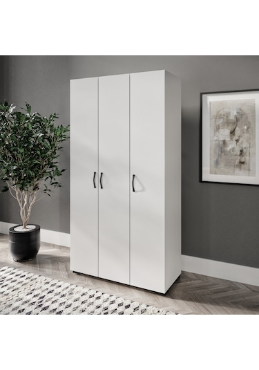 Soft 3 Kapaklı Beyaz Gardırop, Elbise Dolabı