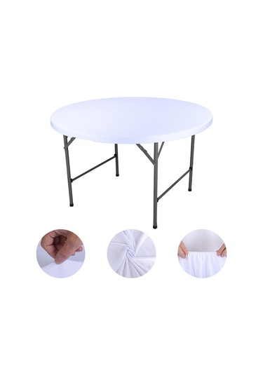 Suntek Fitted Yuvarlak Masa Örtüsü Elastik Kenar Kaymaz Beyaz
