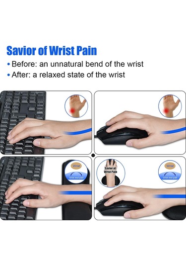 Bilek Destekli Mouse Pad, Kaymaz Ergonomik Bilek Destekli Siyah