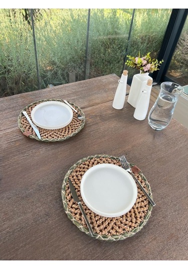 2'li Amerikan Servis - Leke Tutmaz- Kahverengi-yeşil 33 X 33 Cm Kahverengi