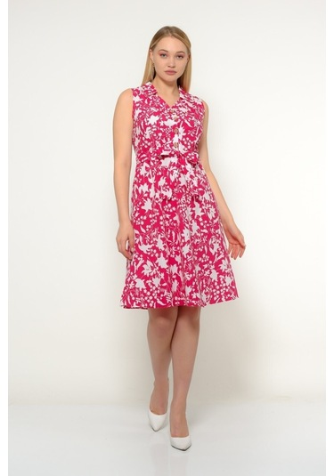 Kadın Düğme Detaylı V Yaka Cotton Elbise 4405/105 001