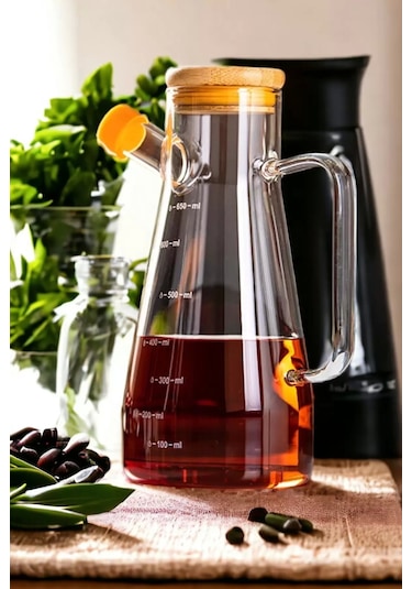 Bambu Kapaklı Cam Yağdanlık Vakumlu Ahşap Stantlı Sirkelik Zeytinyağı Şişesi