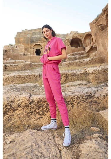 Monamise 23089 Kadın Kısa Kollu Kapişonlu Eşofman Takımı-pembe Pembe
