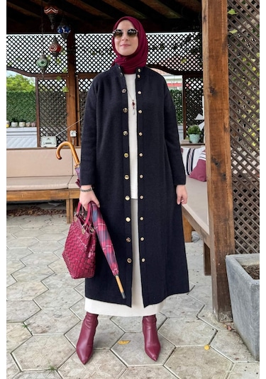 Rabia Şamlı Yakut Angora Triko Kap Siyah Çok Renkli