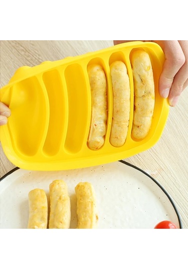 Maxaccess Yeşil 6 Gözlü Silikon Sosis Makinesi Kalıbı Kapaklı Ev Tipi Sosis Kek Pişirme Aleti