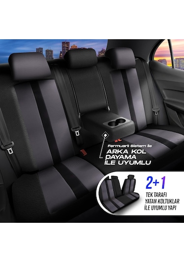 Panda Kapadokya Serisi Jakar Kumaş Oto Koltuk Kılıfı Tam Set Füme - Siyah