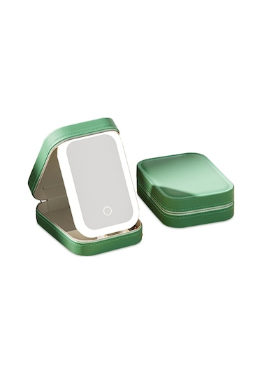 Youtek Taşınabilir Led Aynalı Makyaj Çantası - 3 Renk Aydınlatma, Dokunmatik Kontrol, Toz Geçirmez Yeşil