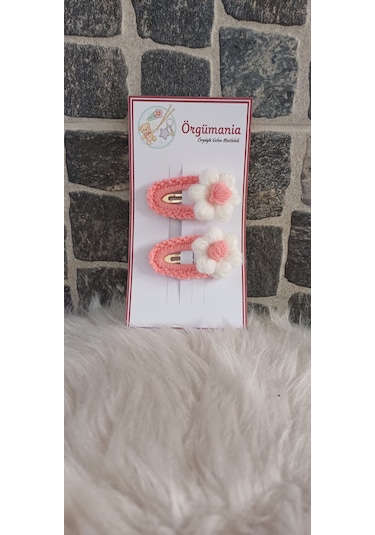 Çıtçıtlı Papatya Toka- Örgü Çiçek Toka Pembe