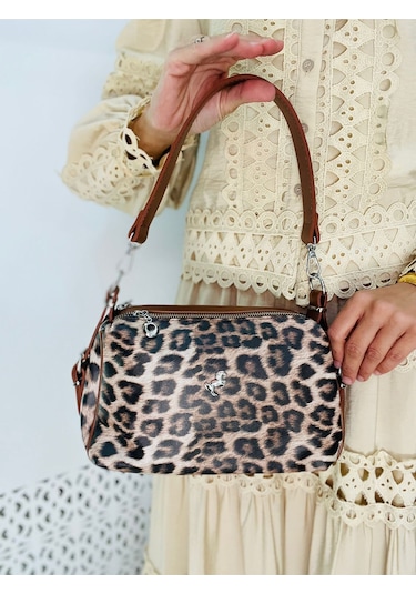 Miami Polo Clup Yumuşak Suni Deri Çapraz Askılı El Çanta Leopar