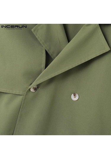 Incerun Erkek Düz Renk Kırpılmış Rahat Yaka Rüzgarlık Mont Ceketler Haki