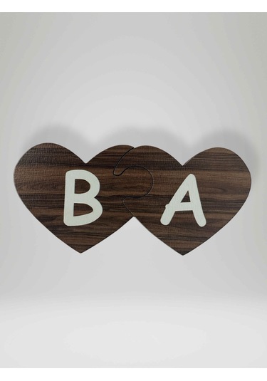 B Harfi Sol Parça Ahşap Puzzle Kalp Harf Magnet Buzdolabı Süsü İkili Uyumlu Kod:990